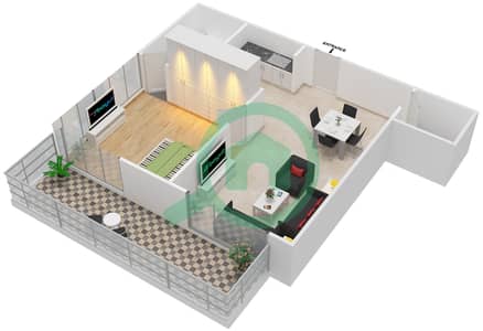 المخططات الطابقية لتصميم النموذج / الوحدة F04 شقة 1 غرفة نوم - جليتز 1