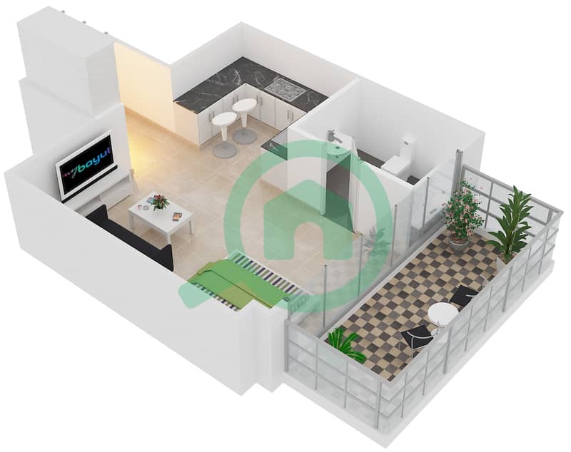 Глитц 1 - Апартамент Студия планировка Тип F01 First Floor interactive3D