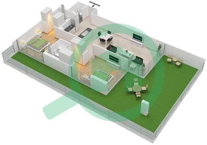 المخططات الطابقية لتصميم الوحدة 1  FLOOR 1 شقة 2 غرفة نوم - علياء ريزيدنس