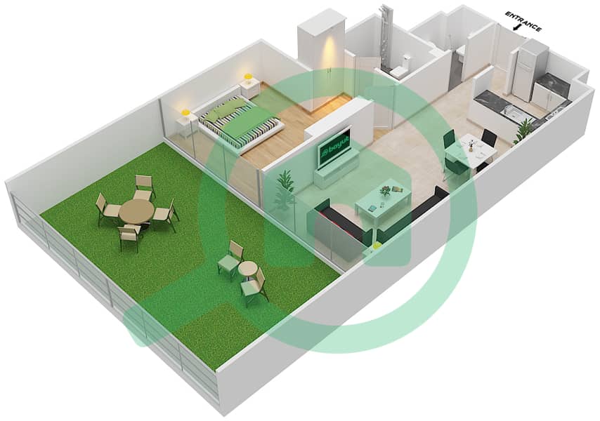 Azizi Aliyah Residence - 1 Bedroom Apartment Unit 4 FLOOR 1 Floor plan Floor 1 interactive3D