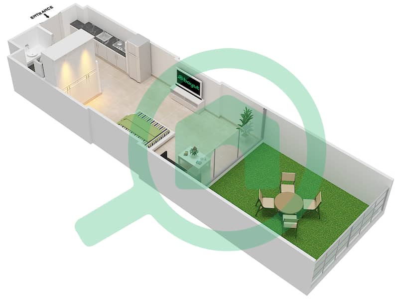 المخططات الطابقية لتصميم الوحدة 5 FLOOR 1 شقة استوديو - علياء ريزيدنس Floor 1 interactive3D