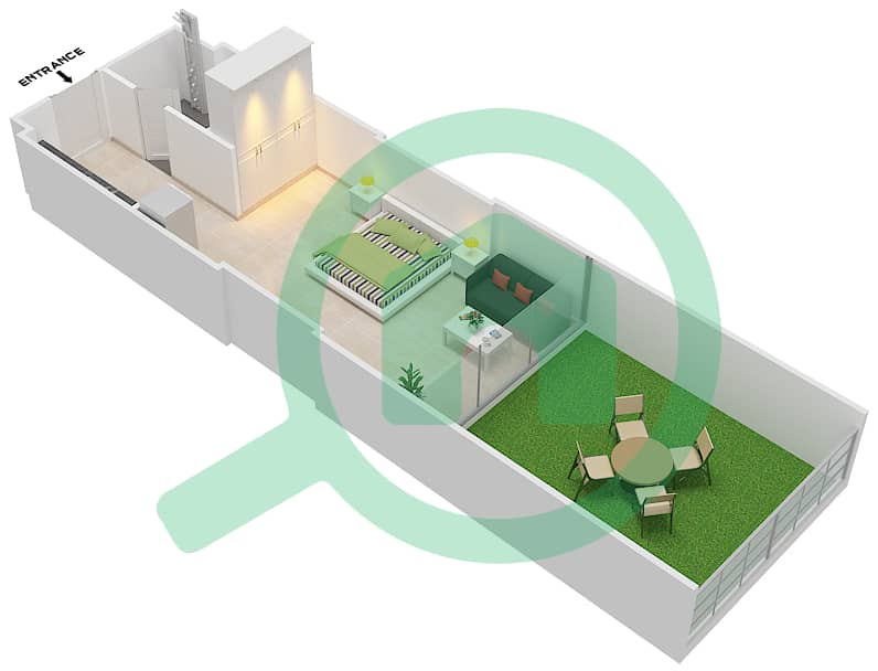 المخططات الطابقية لتصميم الوحدة 6 FLOOR 1 شقة استوديو - علياء ريزيدنس Floor 1 interactive3D
