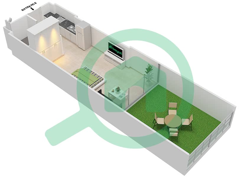 المخططات الطابقية لتصميم الوحدة 9 FLOOR 1 شقة استوديو - علياء ريزيدنس Floor 1 interactive3D