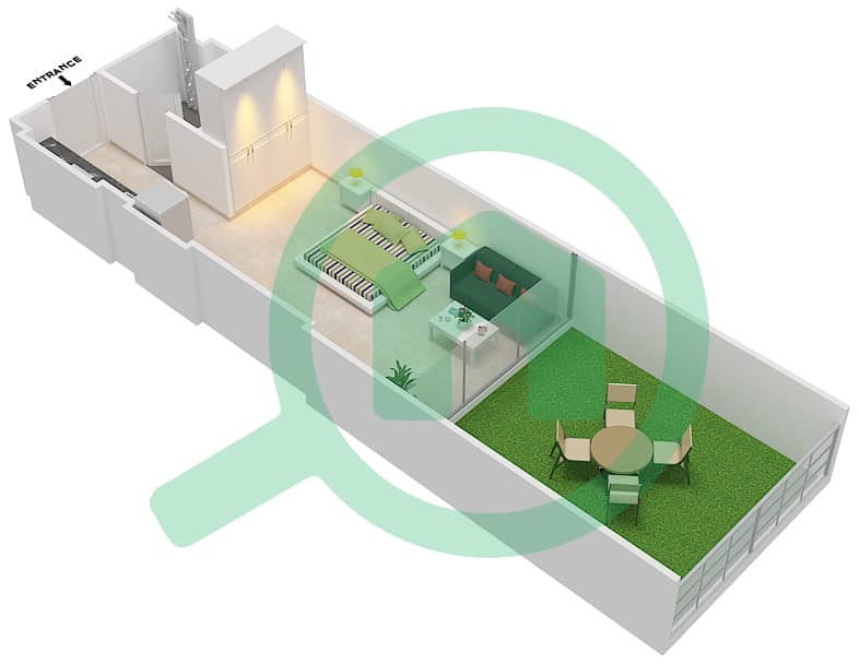 المخططات الطابقية لتصميم الوحدة 10 FLOOR 1 شقة استوديو - علياء ريزيدنس Floor 1 interactive3D