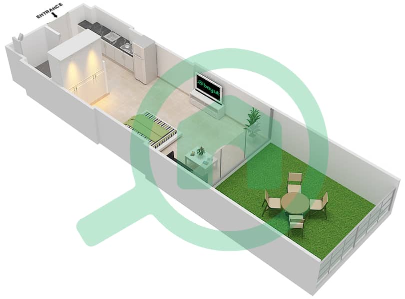 المخططات الطابقية لتصميم الوحدة 7 FLOOR 1 شقة استوديو - علياء ريزيدنس Floor 1 interactive3D