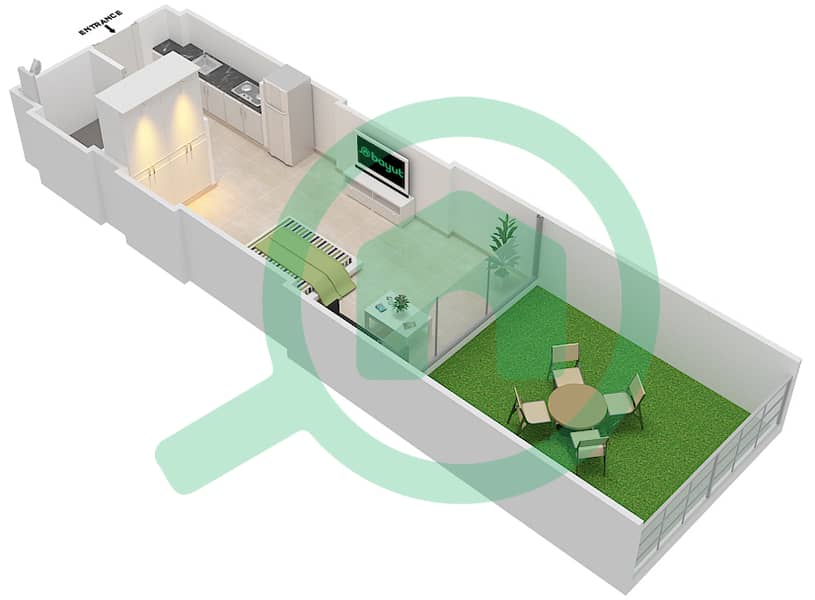 المخططات الطابقية لتصميم الوحدة 13 FLOOR 1 شقة استوديو - علياء ريزيدنس Floor 1 interactive3D