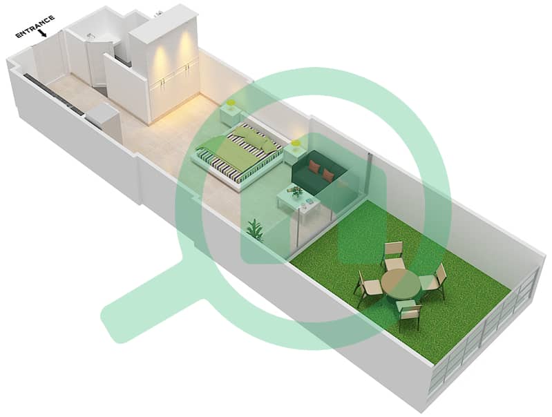 المخططات الطابقية لتصميم الوحدة 14 FLOOR 1 شقة استوديو - علياء ريزيدنس Floor 1 interactive3D