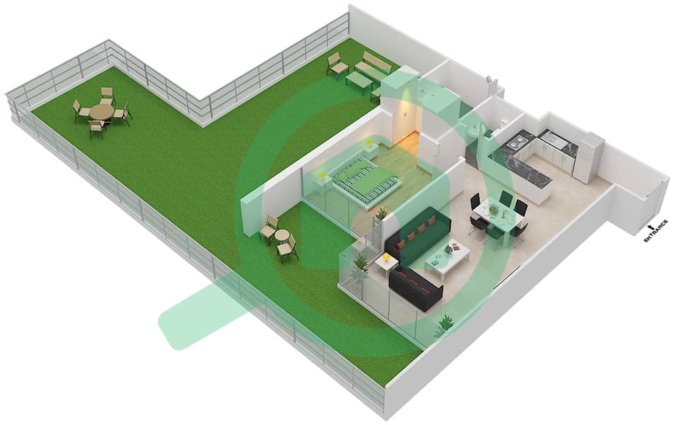 المخططات الطابقية لتصميم الوحدة 15 FLOOR 1 شقة 1 غرفة نوم - علياء ريزيدنس Floor 1 interactive3D