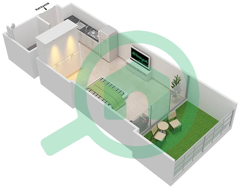 المخططات الطابقية لتصميم الوحدة 16 FLOOR 1 شقة استوديو - علياء ريزيدنس Floor 1 interactive3D
