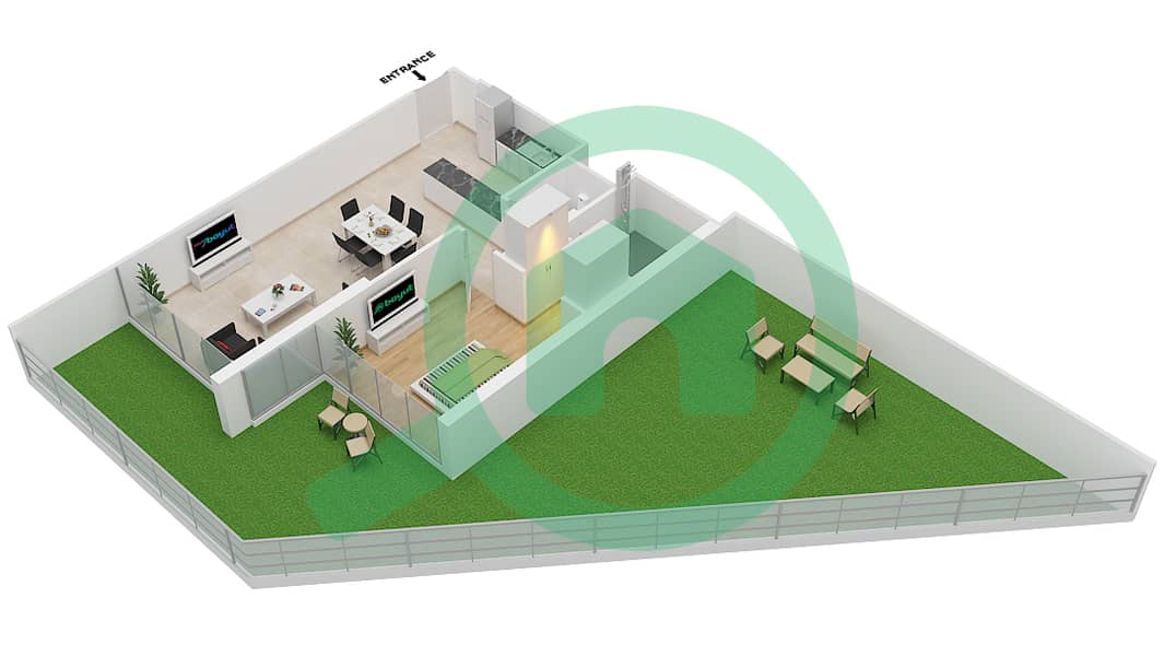 المخططات الطابقية لتصميم الوحدة 17 FLOOR 1 شقة 1 غرفة نوم - علياء ريزيدنس Floor 1 interactive3D