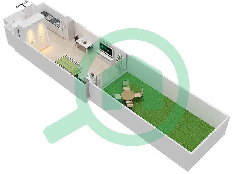 المخططات الطابقية لتصميم الوحدة 18 FLOOR 1 شقة استوديو - علياء ريزيدنس Floor 1 interactive3D