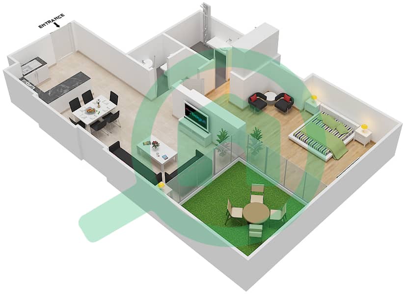 المخططات الطابقية لتصميم الوحدة 19 FLOOR 1 شقة 1 غرفة نوم - علياء ريزيدنس Floor 1 interactive3D
