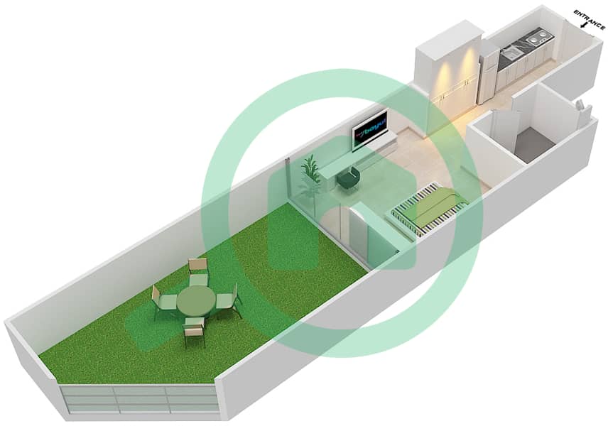 المخططات الطابقية لتصميم الوحدة 21 FLOOR 1 شقة استوديو - علياء ريزيدنس Floor 1 interactive3D
