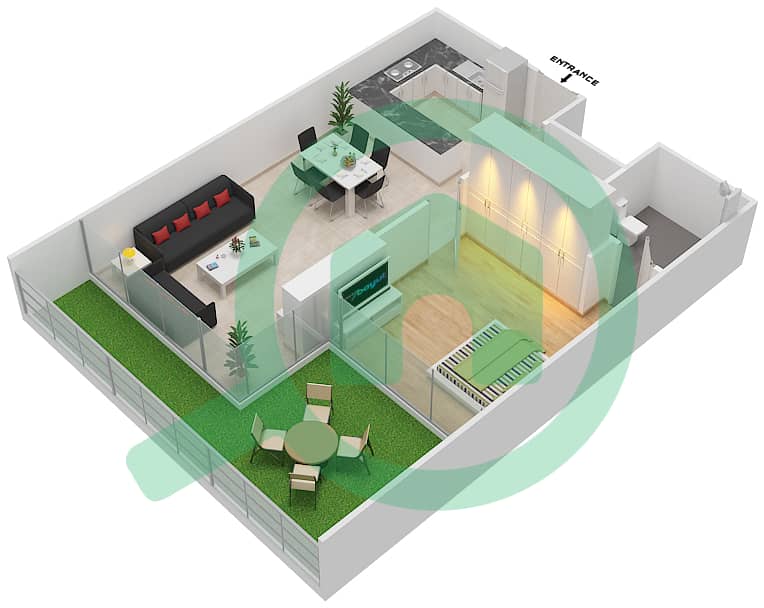 Азизи Алия Резиденс - Апартамент 1 Спальня планировка Единица измерения 23 FLOOR 1 Floor 1 interactive3D