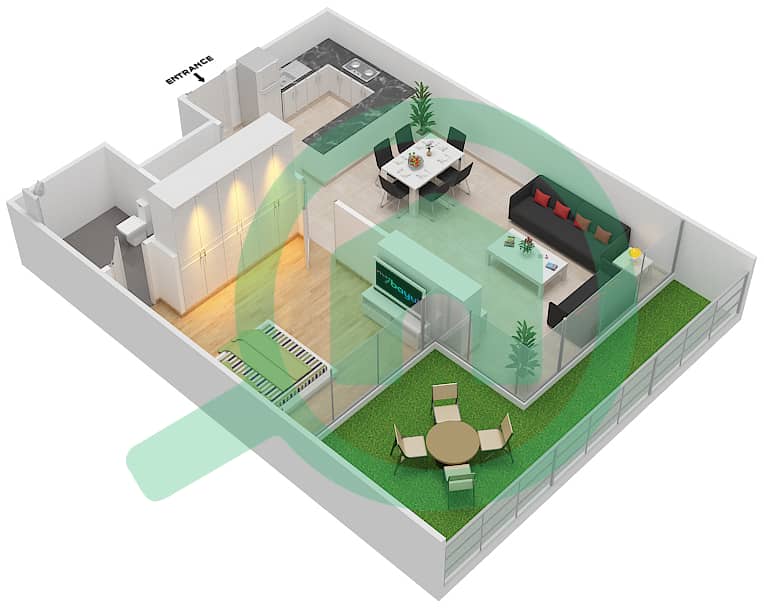 Азизи Алия Резиденс - Апартамент 1 Спальня планировка Единица измерения 24  FLOOR 1 Floor 1 interactive3D