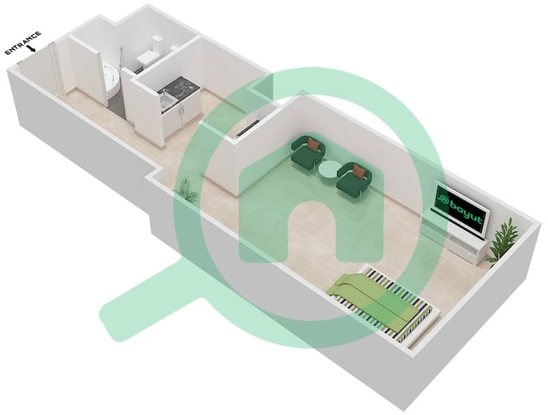 景观公寓大楼 - 单身公寓类型B戶型图 interactive3D