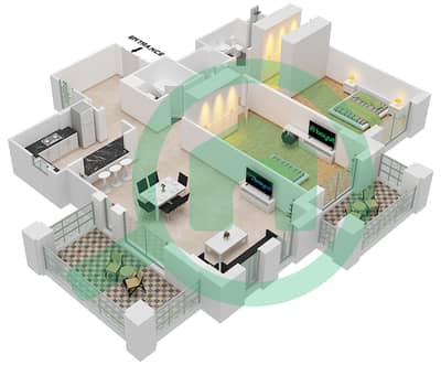 Asayel - 2 Bedroom Apartment Type 1A2 (ASAYEL 1) Floor plan