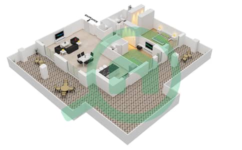 المخططات الطابقية لتصميم النموذج C (ASAYEL 1) شقة 2 غرفة نوم - أصايل