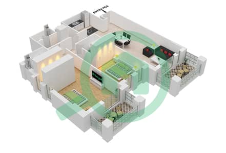 阿萨伊尔小区 - 2 卧室公寓类型1D (ASAYEL 1)戶型图