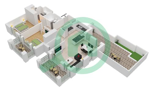المخططات الطابقية لتصميم النموذج F, FLOOR 10 (ASAYEL 1) شقة 2 غرفة نوم - أصايل