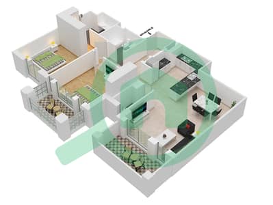 المخططات الطابقية لتصميم النموذج F, FLOOR 9 (ASAYEL 1) سكني 2 غرفة نوم - أصايل