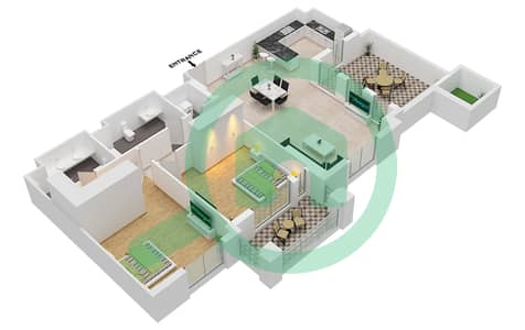 阿萨伊尔小区 - 2 卧室公寓类型G, FLOOR 9 (ASAYEL 1)戶型图