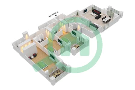 المخططات الطابقية لتصميم النموذج B (ASAYEL 1) شقة 3 غرف نوم - أصايل