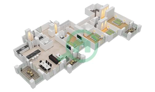المخططات الطابقية لتصميم النموذج D, FLOOR 10 (ASAYEL 1) شقة 4 غرف نوم - أصايل