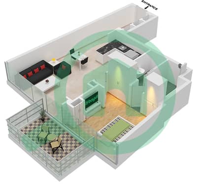 المخططات الطابقية لتصميم النموذج TYPE-A2-LEVEL 4-8 شقة 1 غرفة نوم - برج كافالي