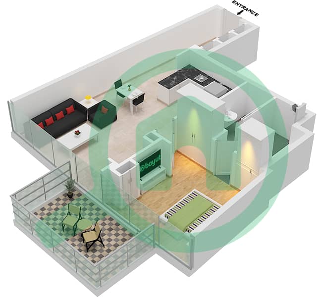 Cavalli Tower - 1 Bedroom Apartment Type TYPE-A2-LEVEL 4-8 Floor plan interactive3D