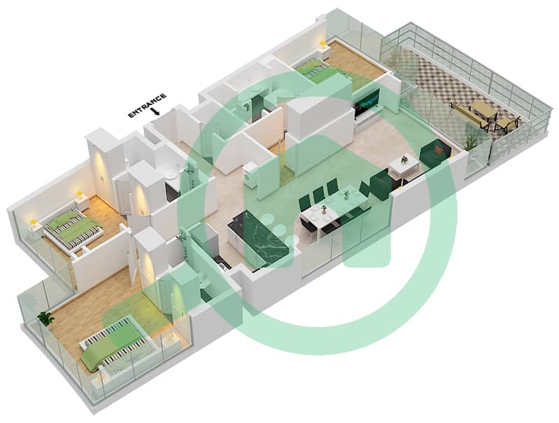 Cavalli Tower - 3 Bedroom Apartment Type TYPE-A-LEVEL 24-37 Floor plan interactive3D