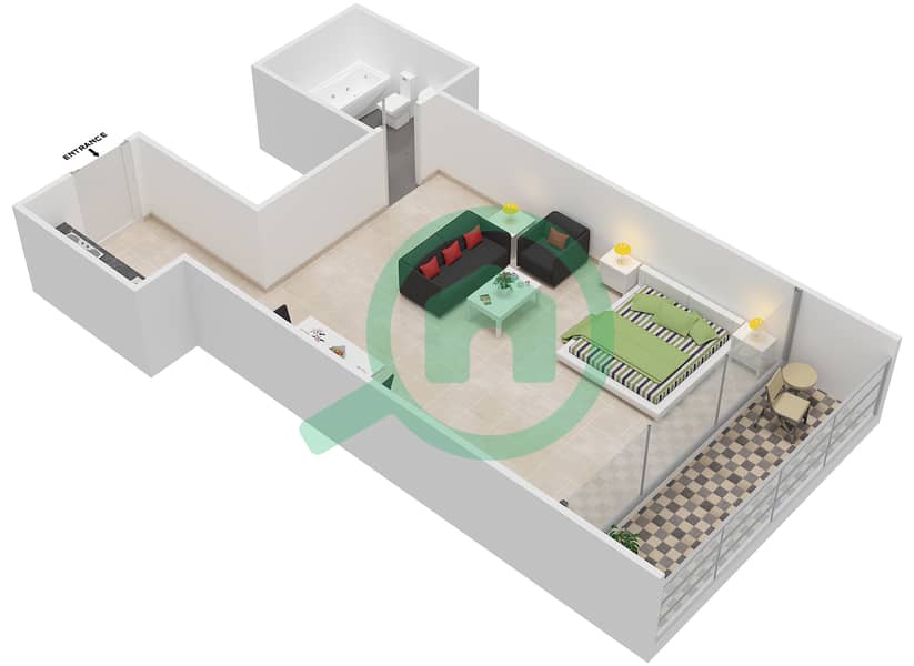 硅谷高楼 - 单身公寓类型D戶型图 interactive3D