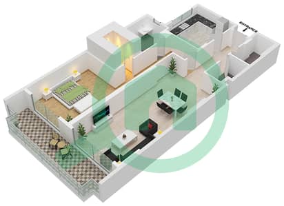 المخططات الطابقية لتصميم النموذج C شقة 1 غرفة نوم - بناية تريو