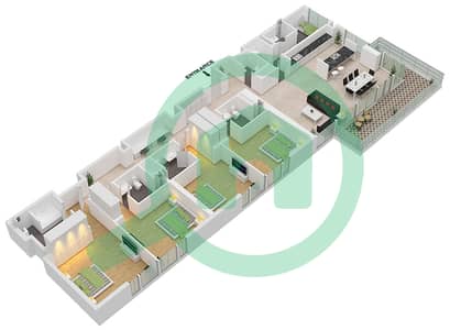 المخططات الطابقية لتصميم النموذج / الوحدة 1-2/6,7 شقة 4 غرف نوم - بناية الشقق 1
