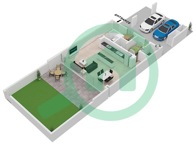 Talia - 3 Bedroom Townhouse Type/unit A / UNIT TH-02 Floor plan Ground Floor interactive3D