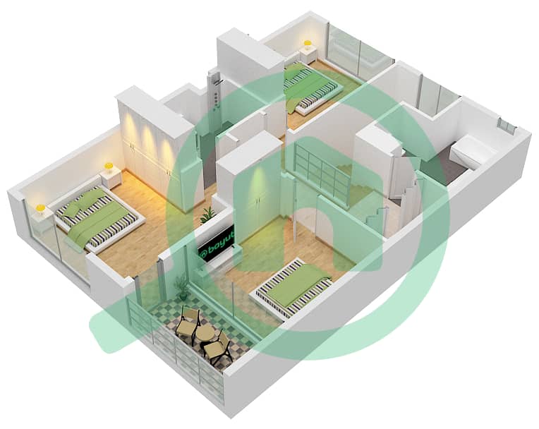 المخططات الطابقية لتصميم النموذج / الوحدة B / UNIT TH-03 تاون هاوس 3 غرف نوم - تاليا First Floor interactive3D