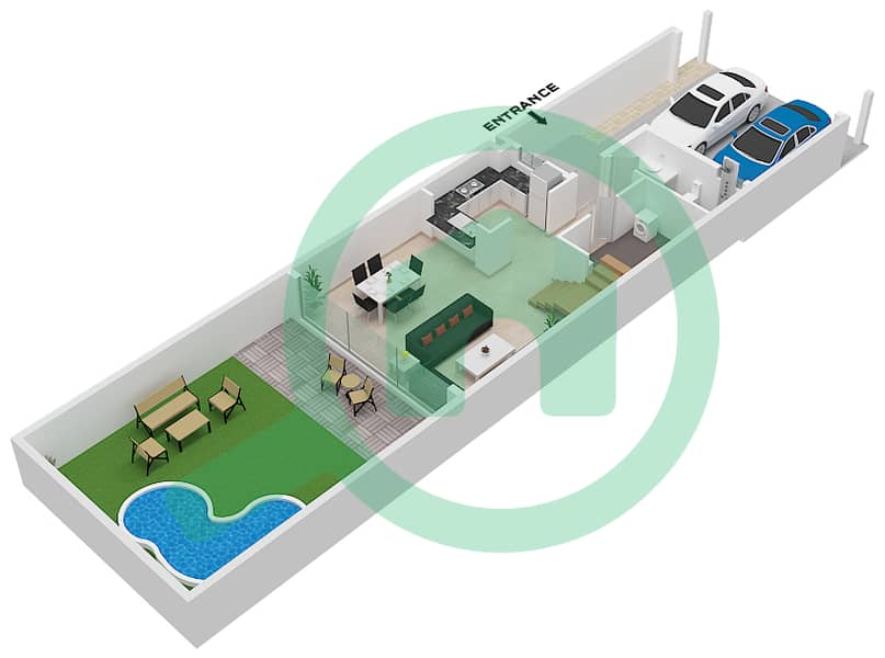 布拉瓦海岸别墅 - 3 卧室联排别墅单位UNIT-LTH-3B-M戶型图 Ground Floor interactive3D