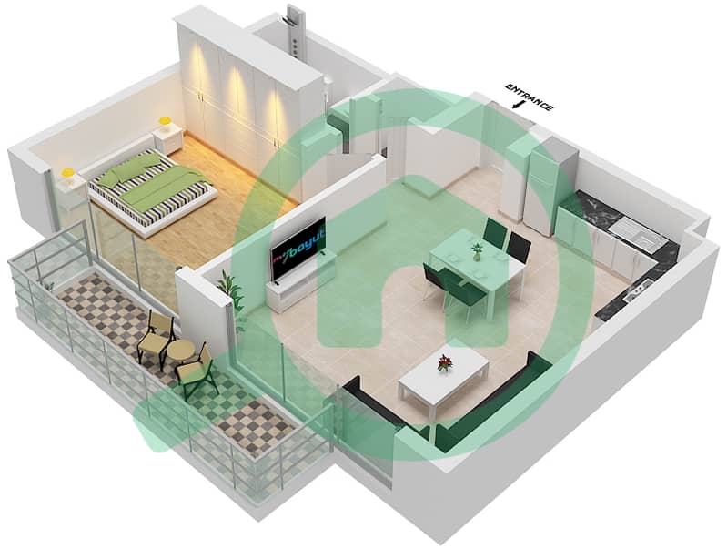 生活公寓 - 1 卧室公寓类型／单位02/3戶型图 Floor 1-22,25-34 interactive3D