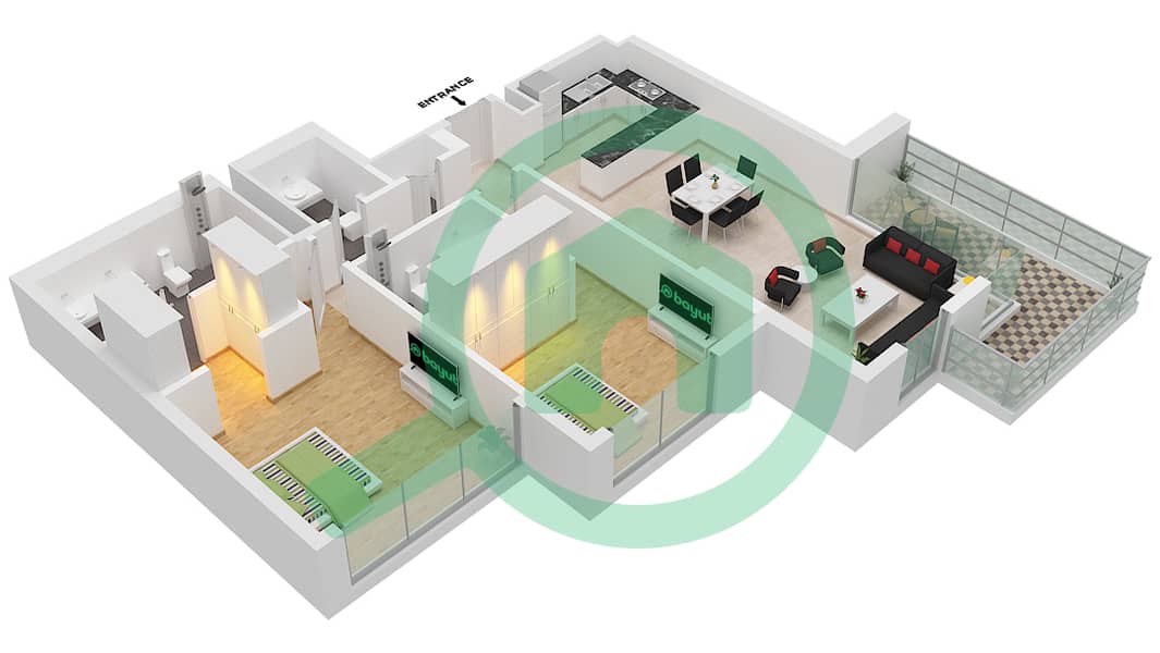 Ла Ви - Апартамент 2 Cпальни планировка Тип/мера 01B/5 Floor1-22,25-34 interactive3D