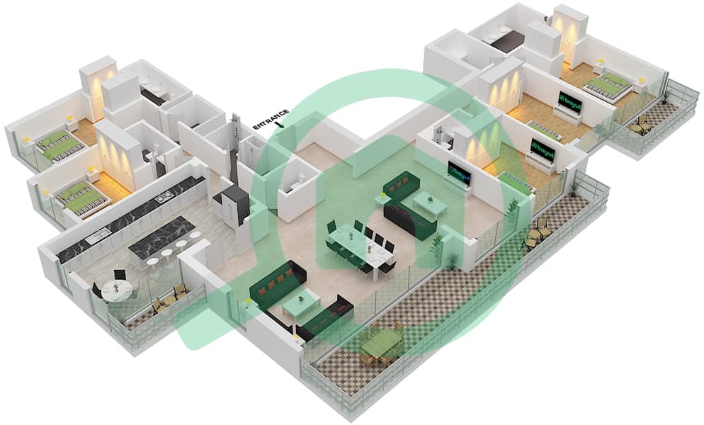 المخططات الطابقية لتصميم النموذج / الوحدة B/1 بنتهاوس 5 غرف نوم - لافي Floor35-36 interactive3D