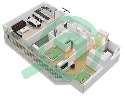 المخططات الطابقية لتصميم النموذج B شقة 2 غرفة نوم - مساكن اللوفر أبوظبي