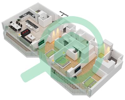 المخططات الطابقية لتصميم النموذج A شقة 3 غرف نوم - مساكن اللوفر أبوظبي