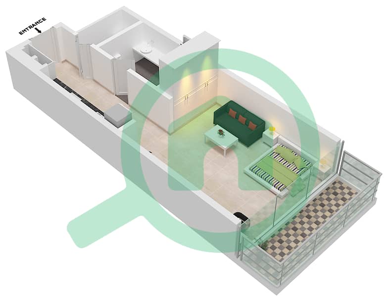 Louvre Abu Dhabi Residences - Studio Apartment Type A Floor plan interactive3D