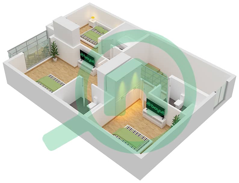 المخططات الطابقية لتصميم الوحدة XU-AB فیلا 3 غرف نوم - سنكتناري First Floor interactive3D