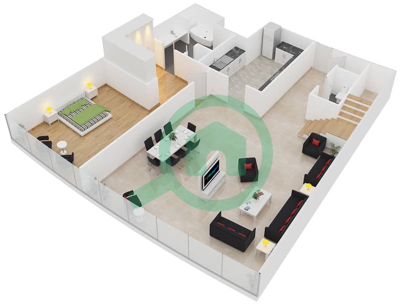 المخططات الطابقية لتصميم النموذج B بنتهاوس 4 غرف نوم - الفتان مارين تاورز Lower Floor interactive3D