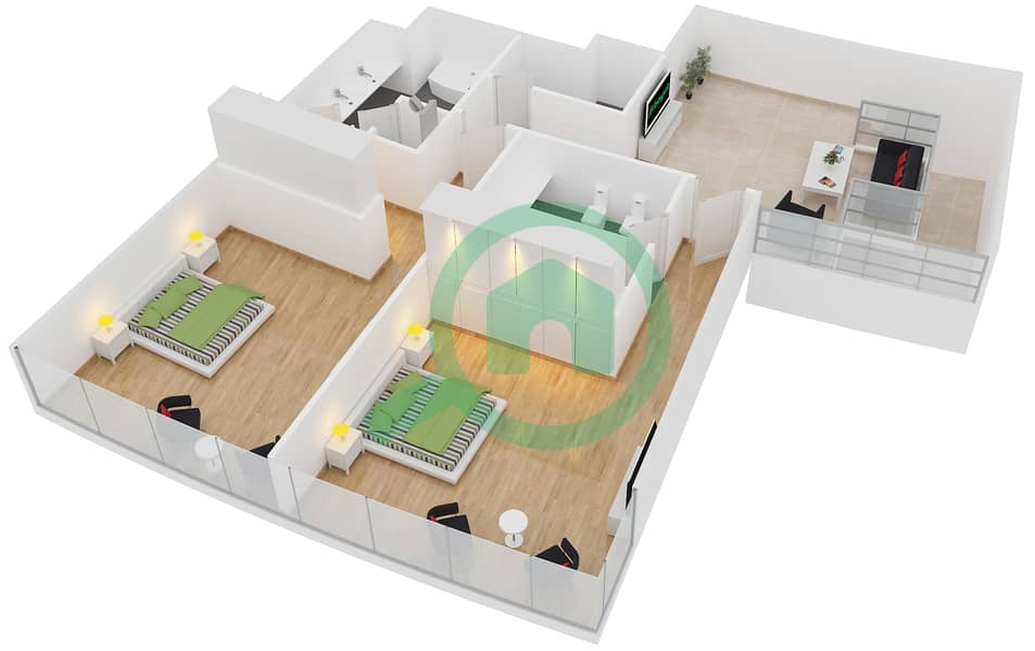 Al Fattan Marine Towers - 4 Bedroom Penthouse Type C Floor plan Upper Floor interactive3D