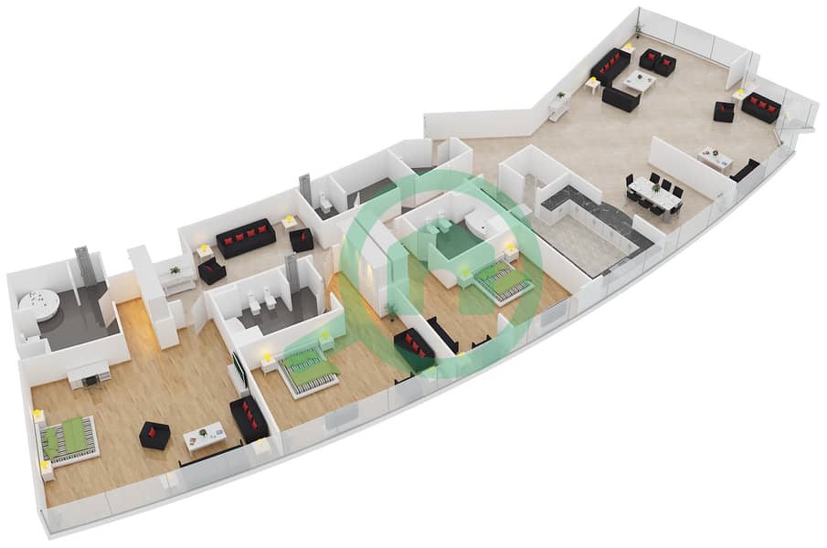 阿尔法坦海洋塔 - 3 卧室顶楼公寓类型D戶型图 interactive3D