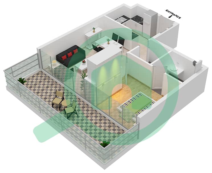 Аль Марьях Виста 2 - Апартамент 1 Спальня планировка Тип A Floor 3-30 interactive3D