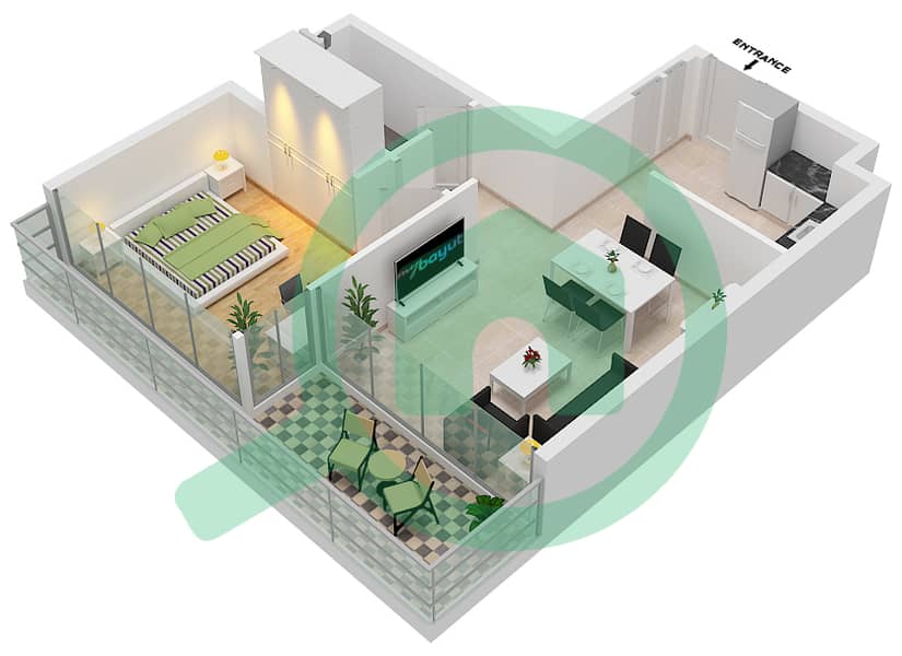 المخططات الطابقية لتصميم النموذج B شقة 1 غرفة نوم - المارية فيستا 2 Floor 3-31 interactive3D