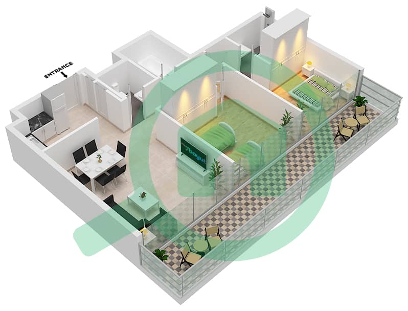 Аль Марьях Виста 2 - Апартамент 2 Cпальни планировка Тип A Floor 3-31 interactive3D
